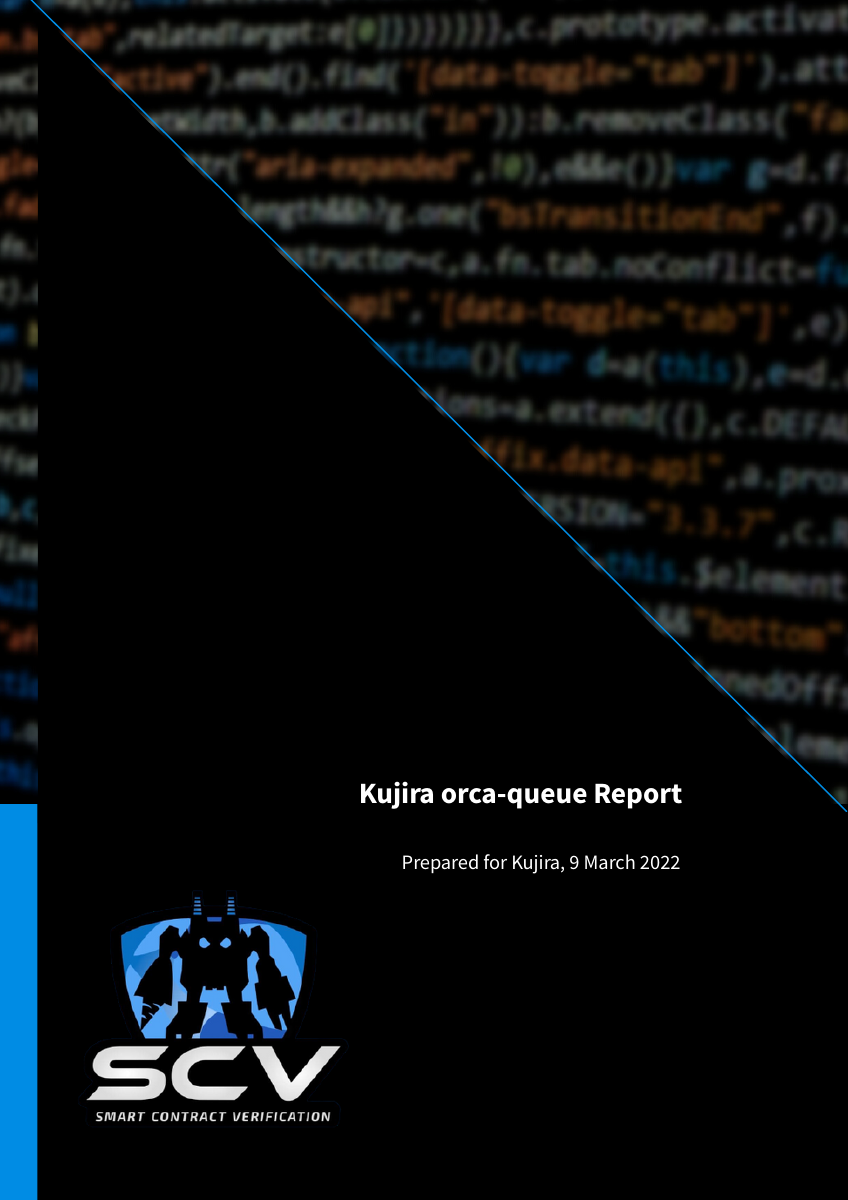 Original Kujira orca-queue Report cover, prepared for Kujira on 9 March 2022